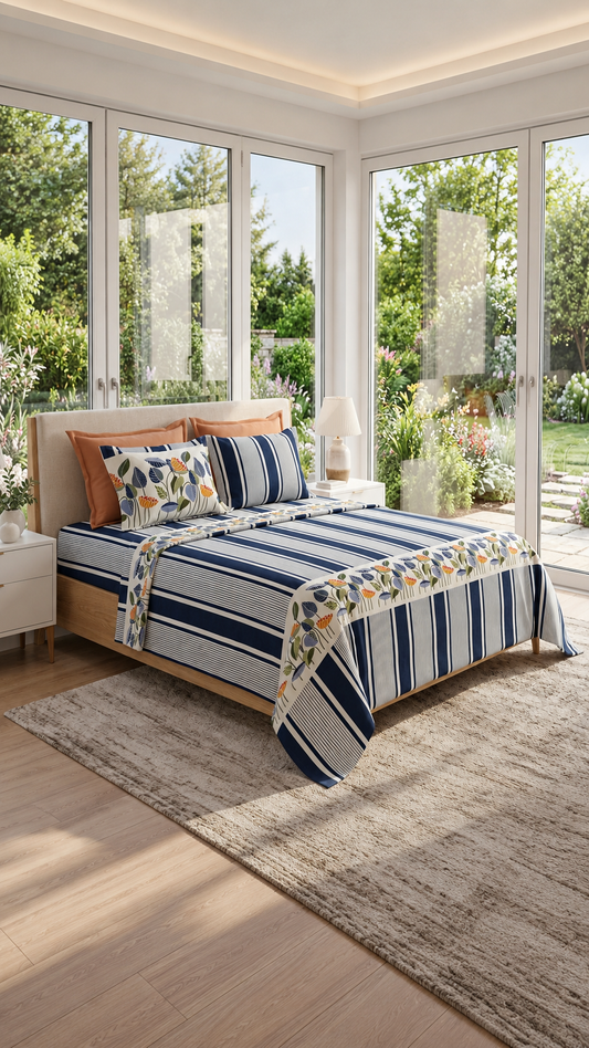 Midnight floral Bedsheet Set (by The Woven Room)