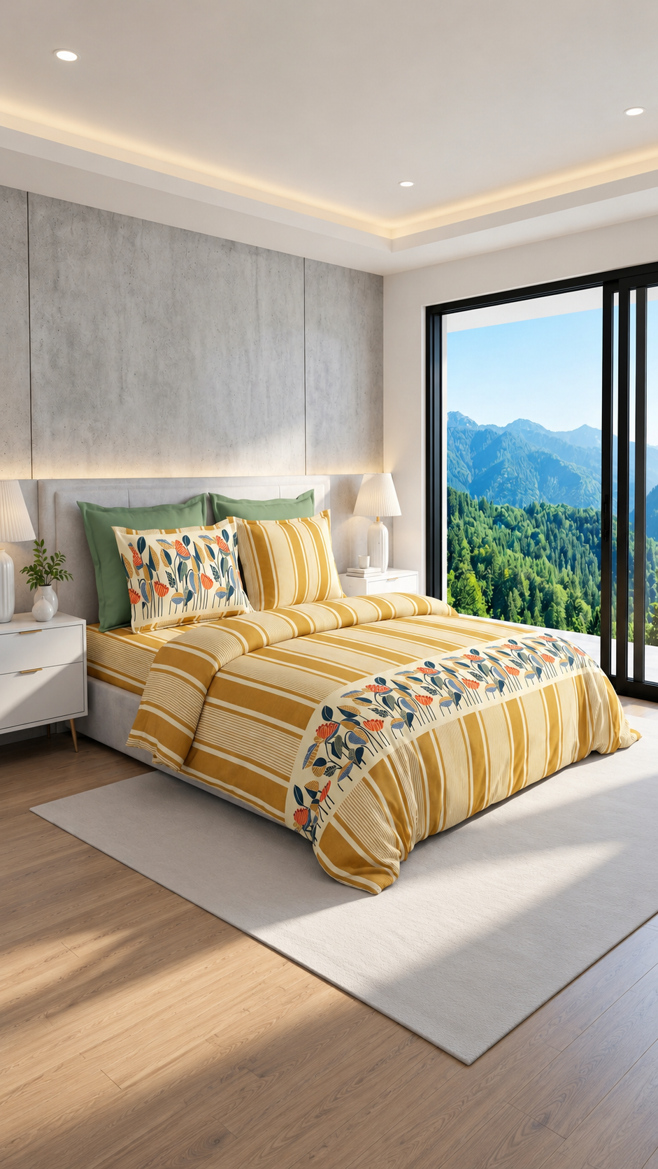 The Ochre Botanical & Stripe Bedding Set (by The Woven Room)