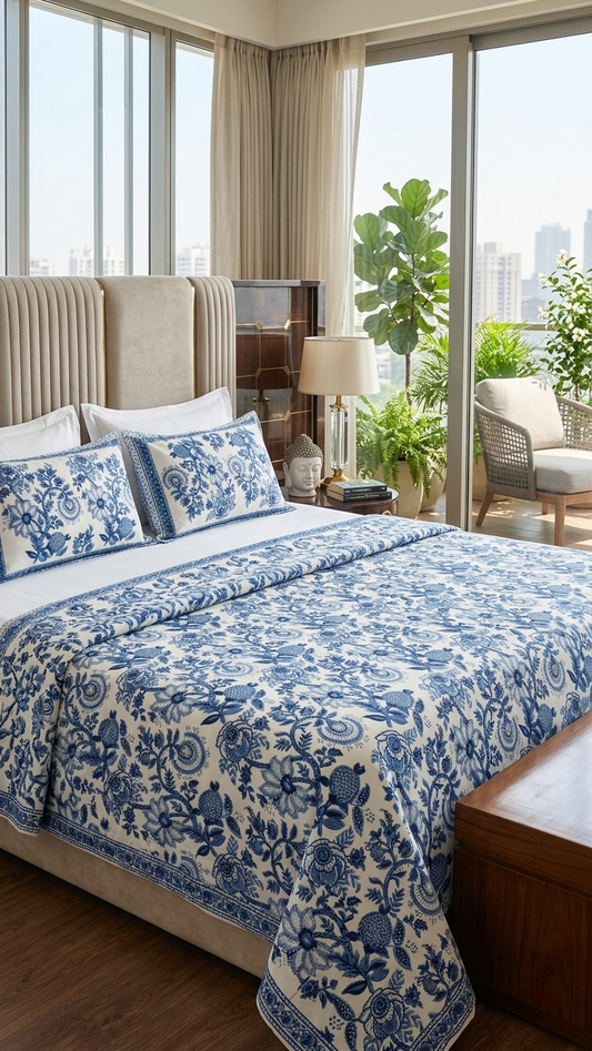 Royal Indigo Chintz Bedsheet Set ( by The Woven Room)