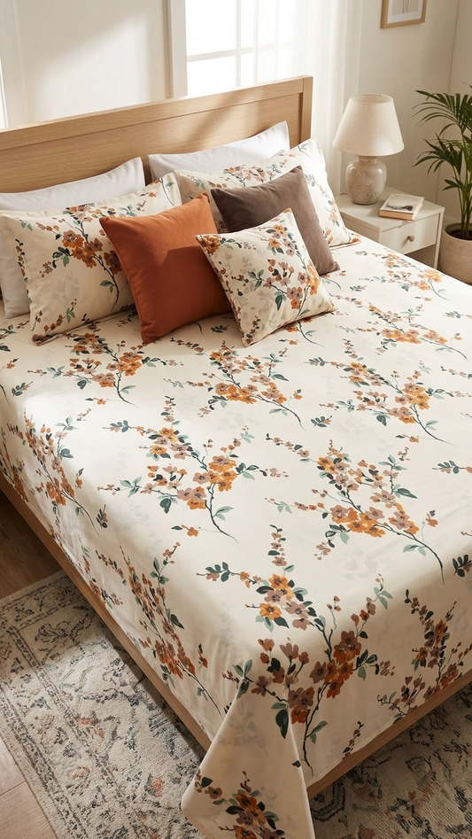 Autumn Blossom Floral Cotton Bedsheet Set (by The Woven Room)