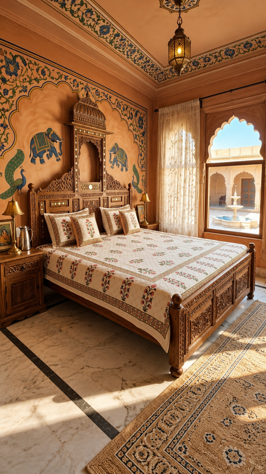 The Heritage Gulmohar Block-Print Cotton Bedsheet Set (by The Woven Room)