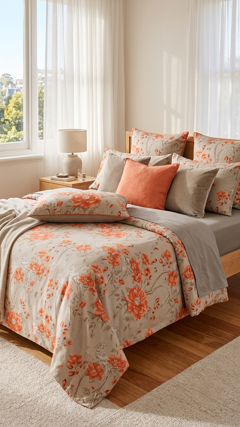 The Coral Peony & Chinoiserie Luxury Sheet Set ( by The Woven Room)