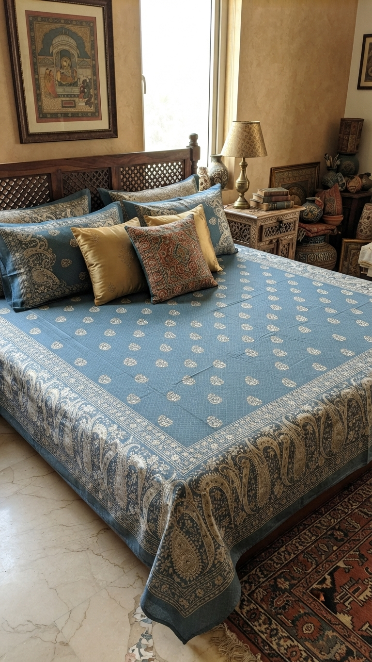 The Regal Paisley - Slate Blue Cotton Bedsheet Set (by The Woven Room)