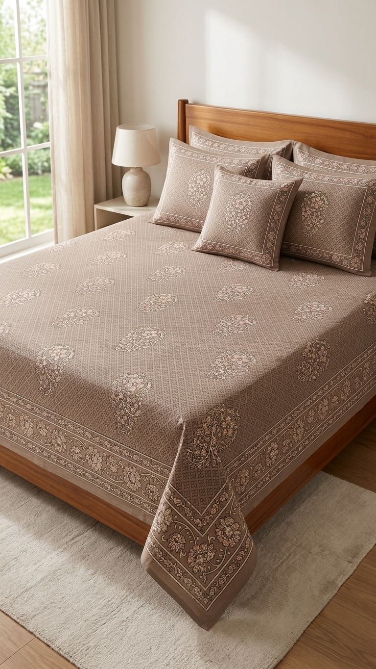 The Heritage Mauve Paisley Cotton Bedsheet Set (by The Woven Room)