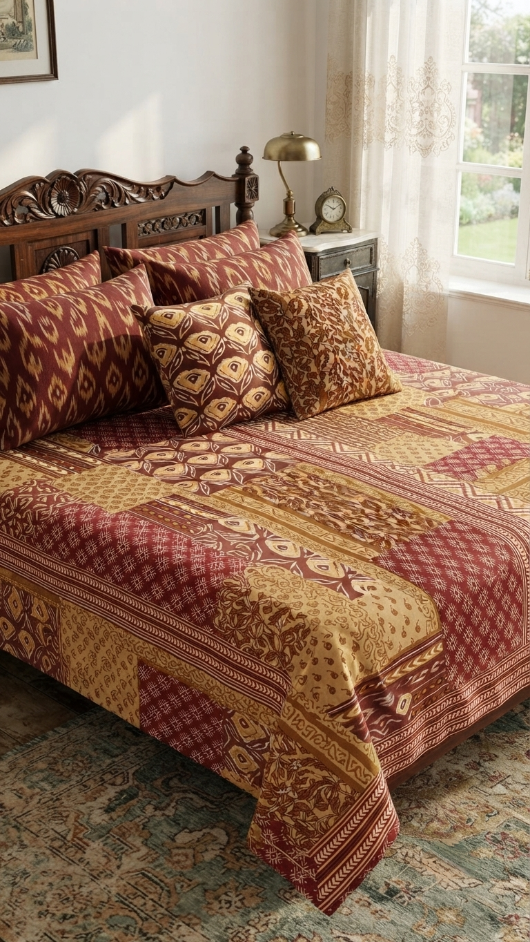 Heritage Ikat & Ochre Cotton Bedsheet Set ( by The Woven Room)