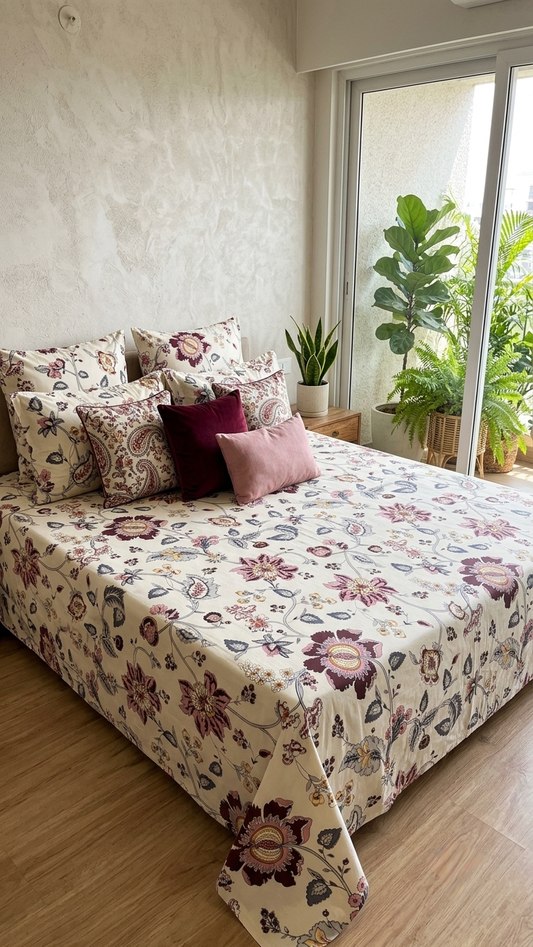The Burgundy Paisley Luxury Cotton Bedsheet Set ( by The Woven Room)