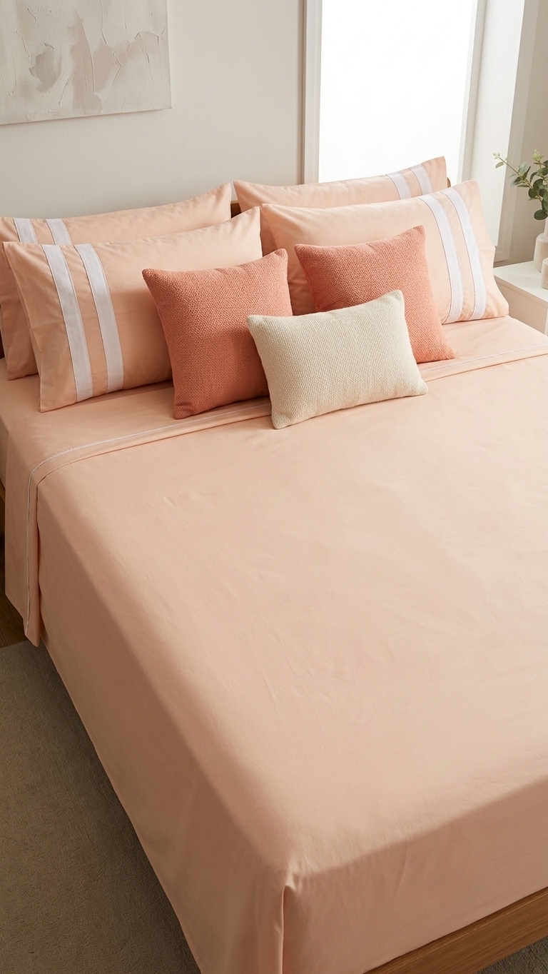 The Coral Whisper Twin-Stripe Sheet Set (by The Woven Room)