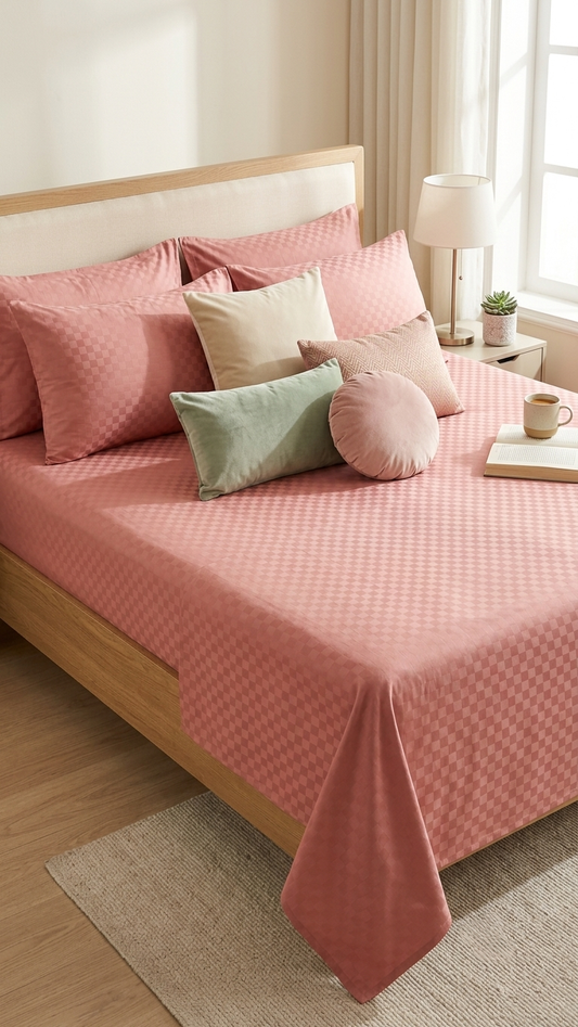 The Dusty Rose Jacquard Checkerboard Sateen Bed Set ( by The Woven Room)