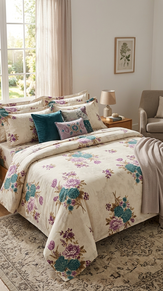 Lilac & Teal Vintage Floral bedsheet Set ( by The Woven Room)