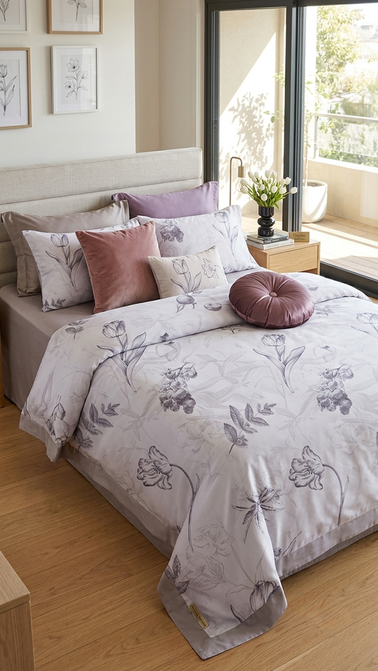 The Lavender Tulip Sketch Linen Set (by The Woven Room)