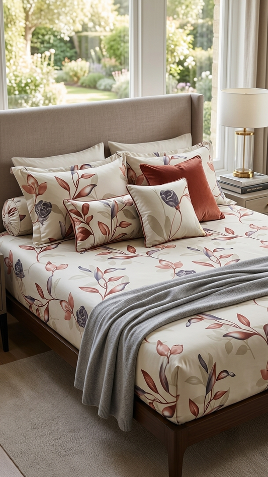 The Autumn Flora Cotton Sateen Bedsheet Set (by The Woven Room)