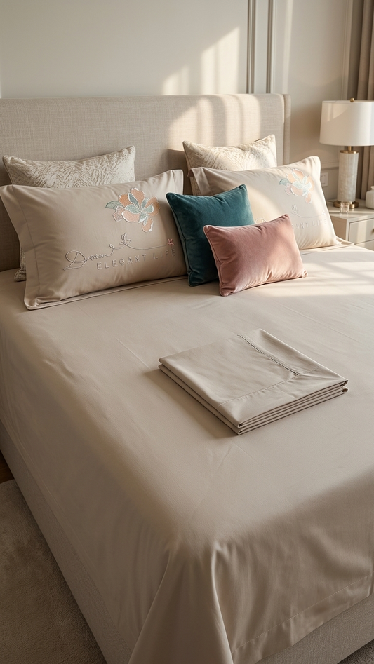 Serenade of Elegance Floral Embroidered Luxury Satin Sheet Set (by The Woven Room)