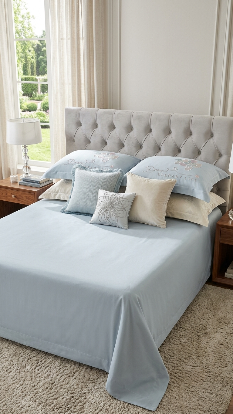 The Serenity Bloom Embroidered Bedsheet Set (by The Woven Room)