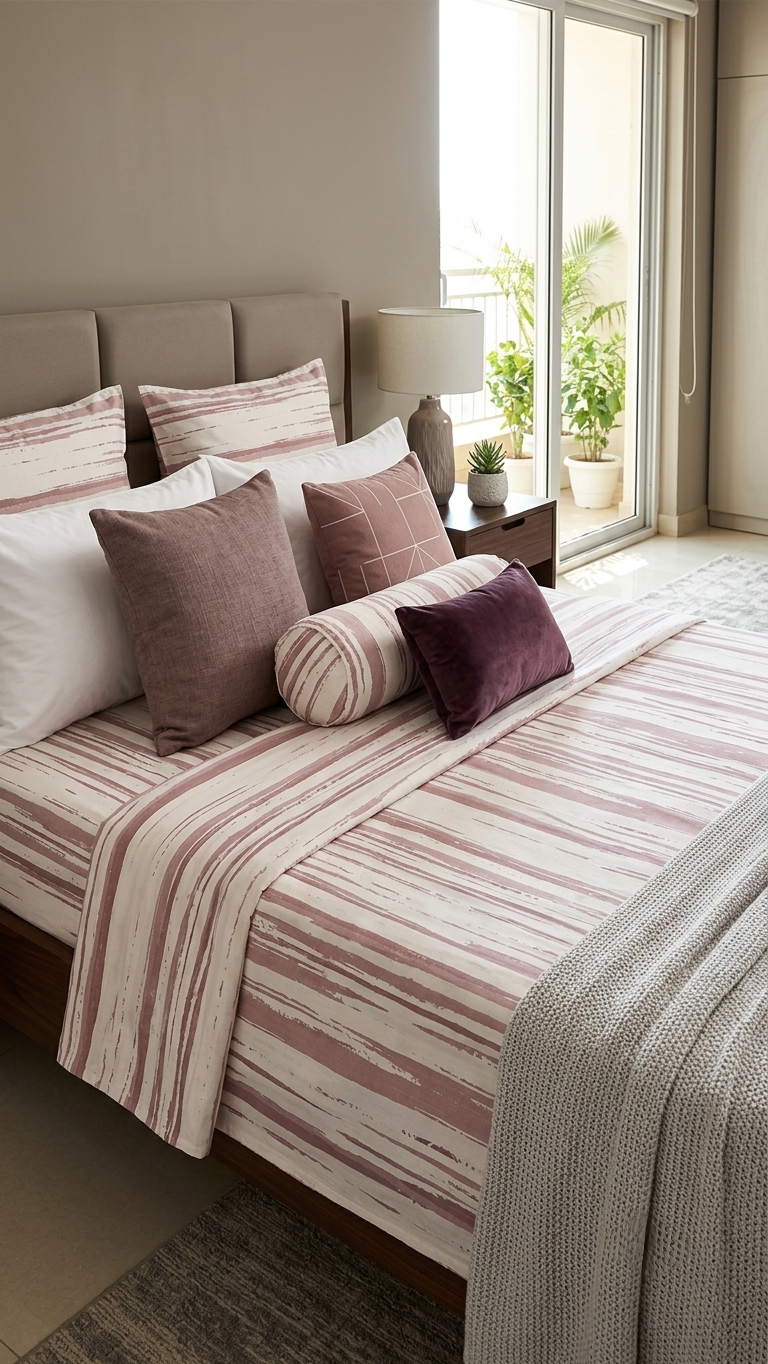 The Brushstroke Linear Cotton Bedsheet Set (by The Woven Room)