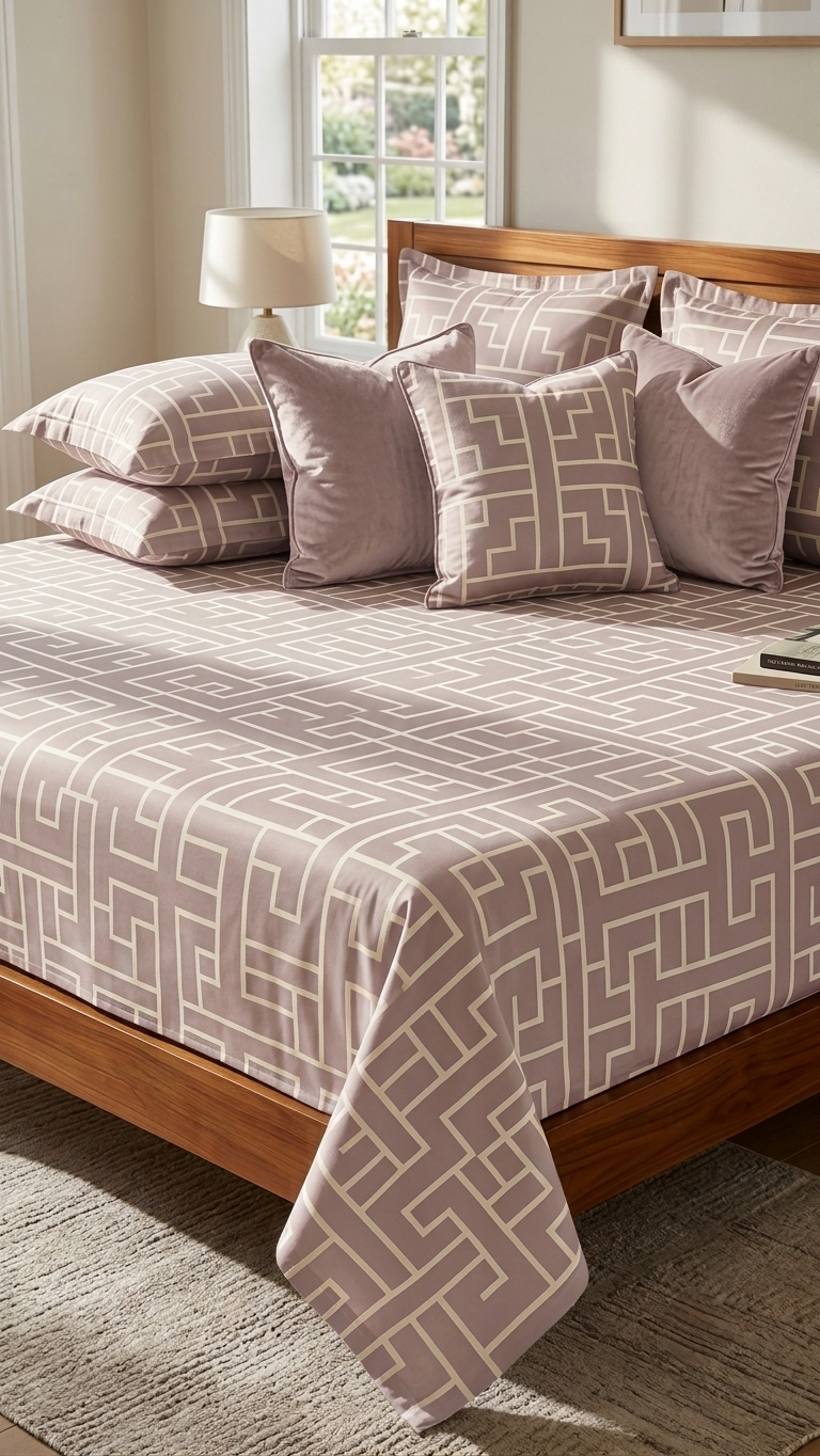 Urban Maze Geometric Bedsheet Set in Dusty Blush (by The Woven Room)
