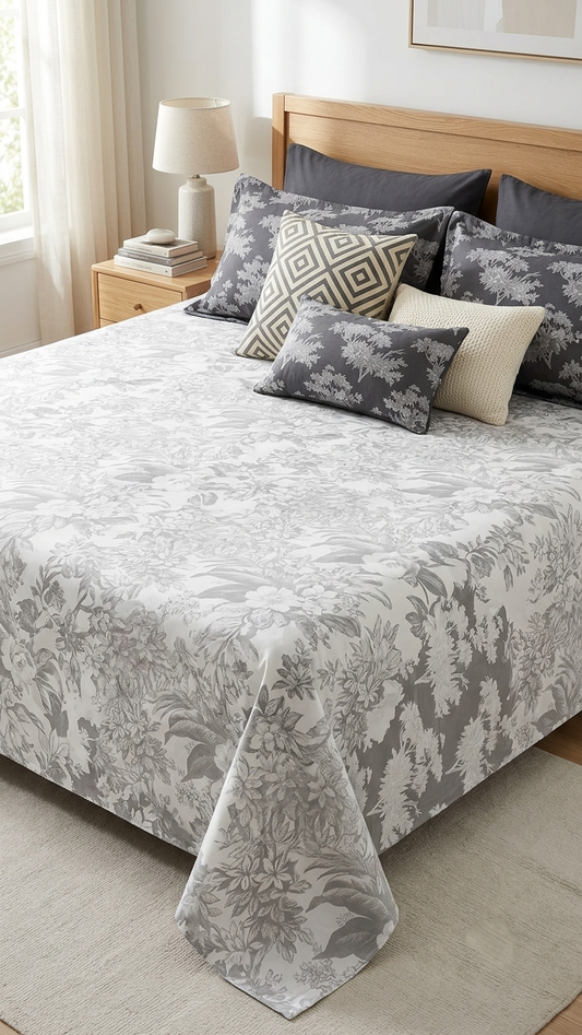 The Charcoal Toile Cotton Bedsheet Set (by The Woven Room)