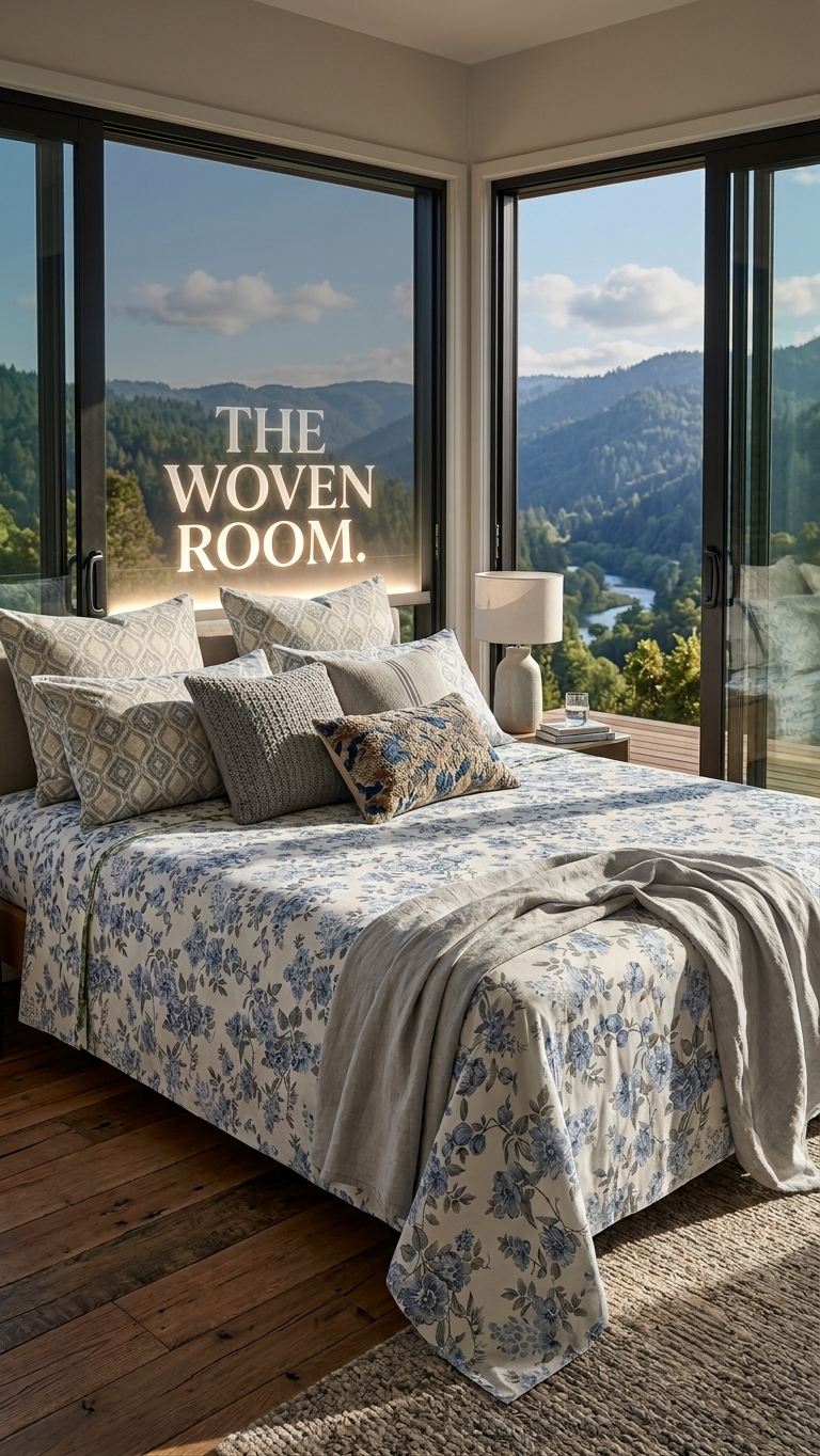 The Alpine Meadow Blue Floral Sheet Set (by The Woven Room)