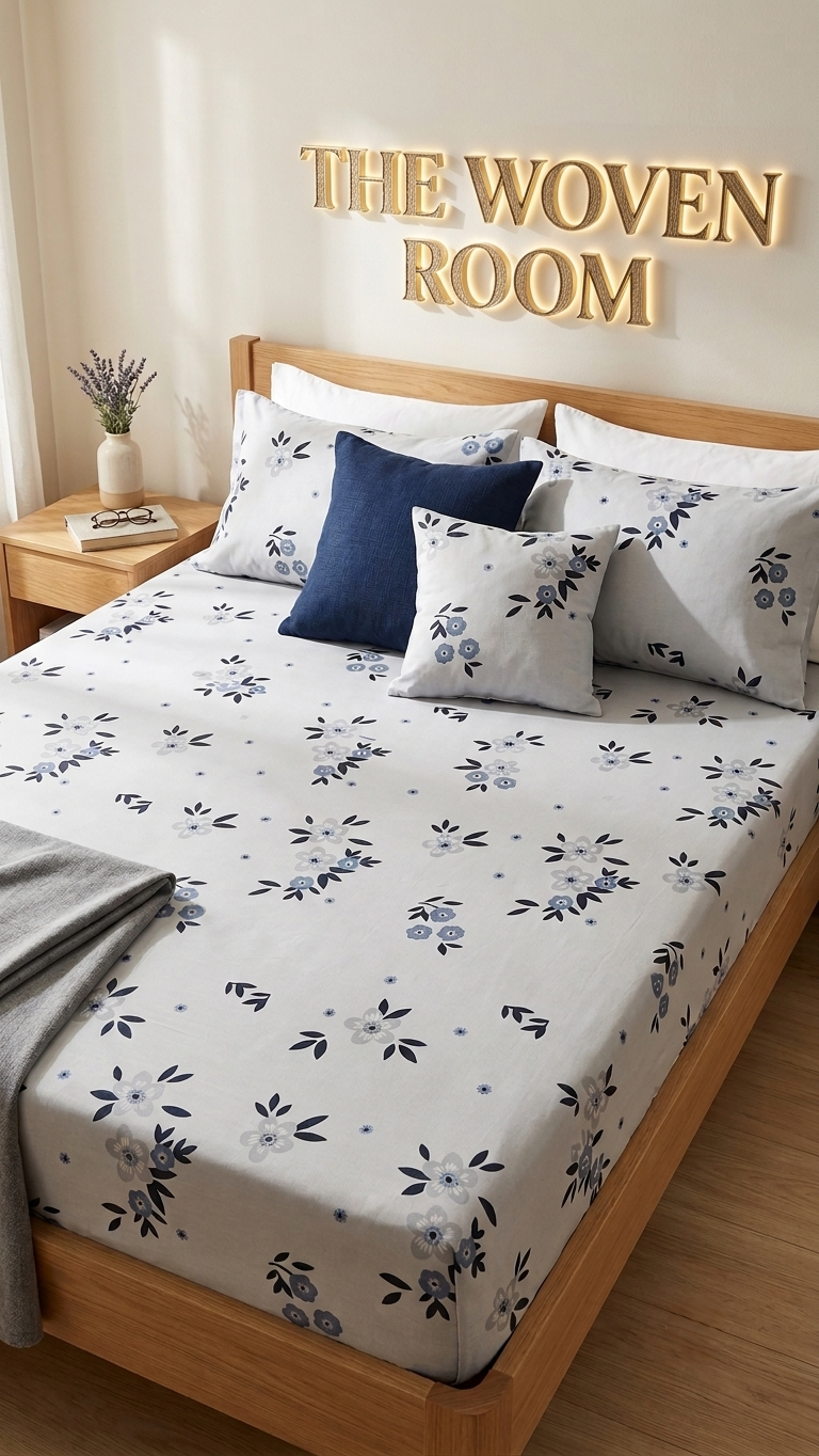 Nordic Flora Pure Cotton Bed Sheet Set (by The Woven Room)