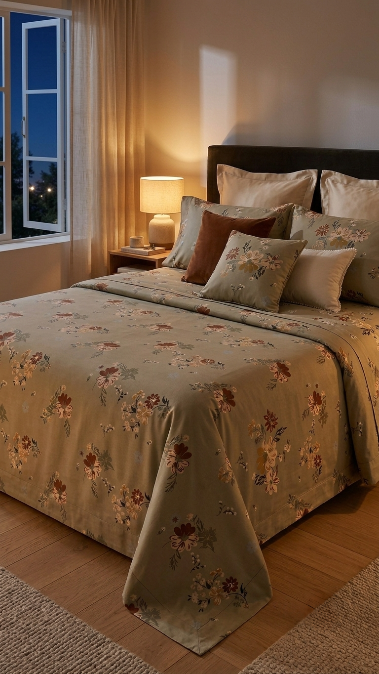 Olive Flora Premium Bedsheet (by The Woven Room)