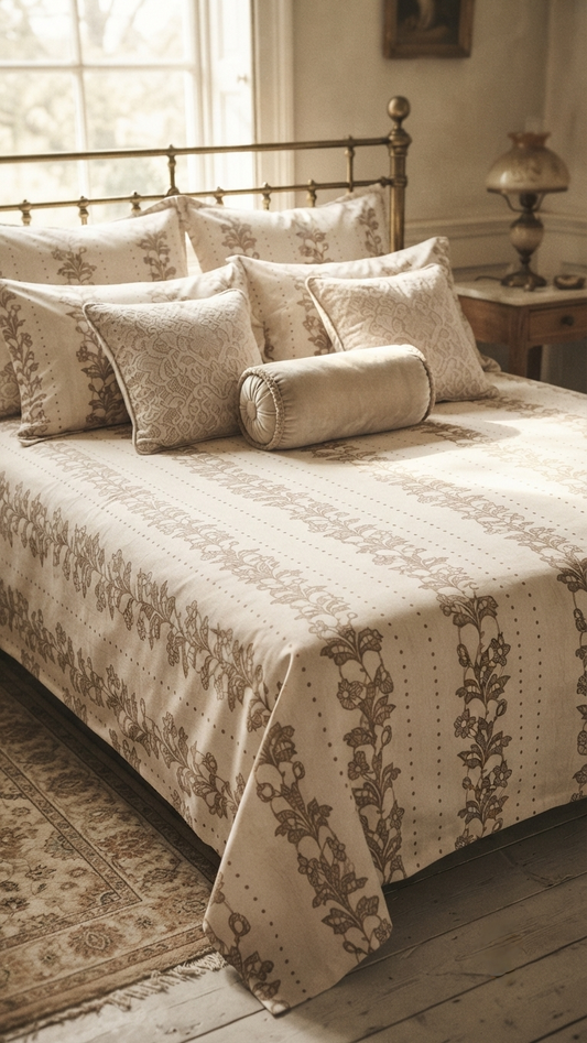 Vintage Sepia Flora Cotton Linen Bedsheet (by The Woven Room)