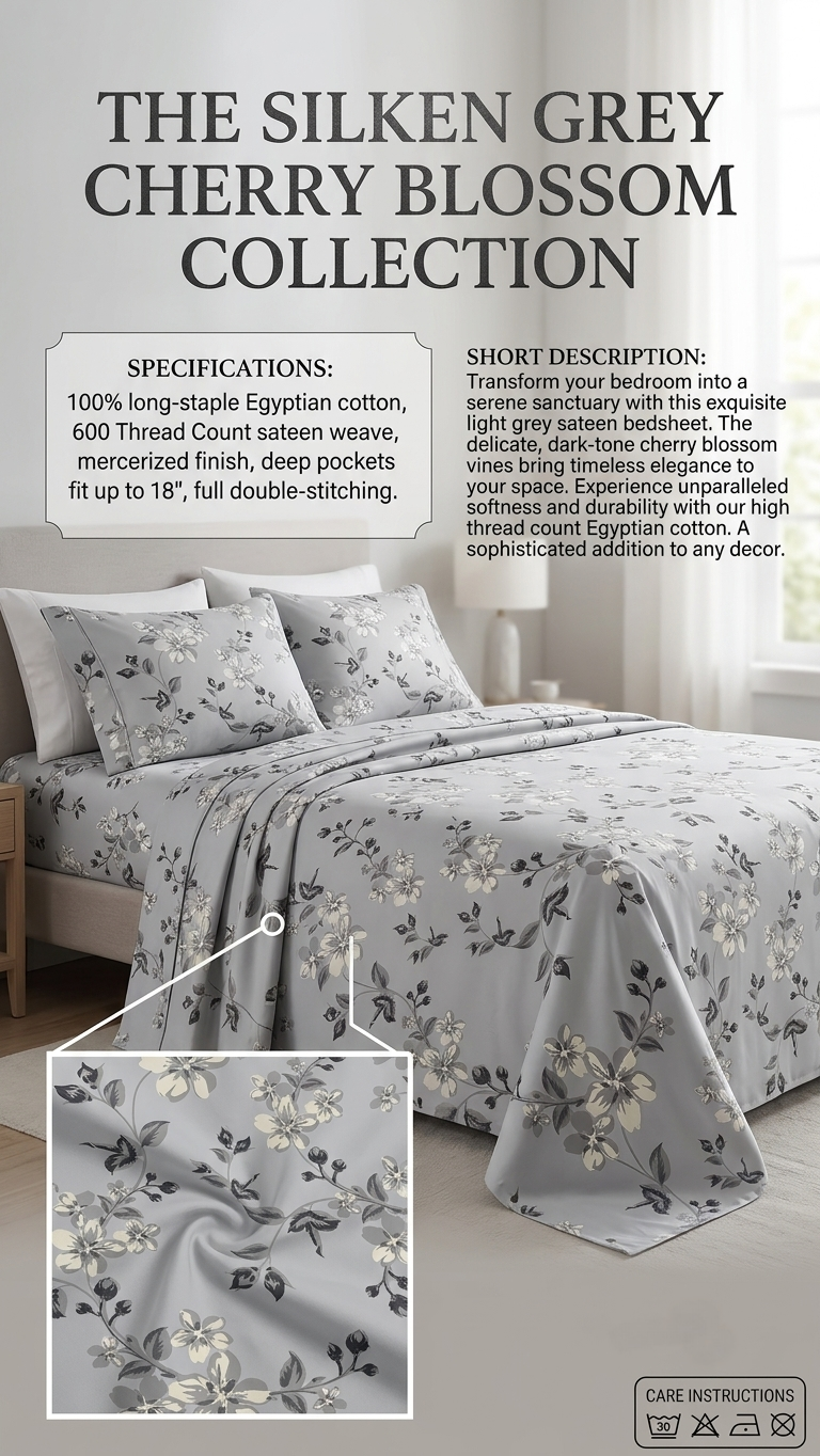 Silver Mist Flora luxury sheet set (by The Woven Room)