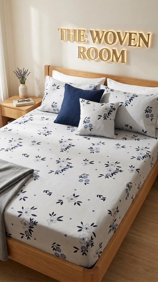 Nordic Flora Pure Cotton Bed Sheet Set (by The Woven Room)