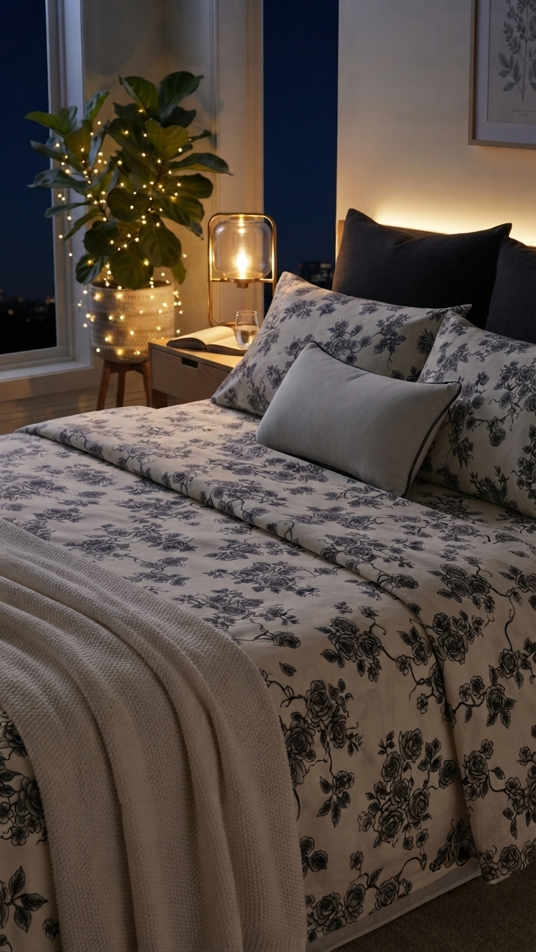 The Charcoal Vintage Rose Monochromatic Sheet Set (by The Woven Room)