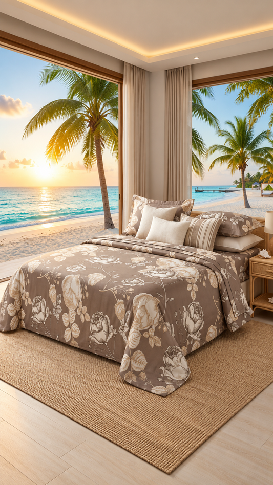 Mocha Rose Botanical Luxury Bed Sheet Set (by The Woven Room)