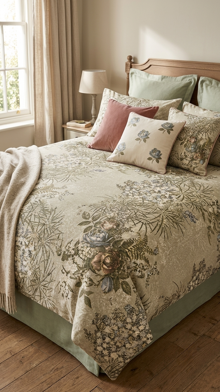 Vintage Botanical Heritage Bedsheet set (by The Woven Room)