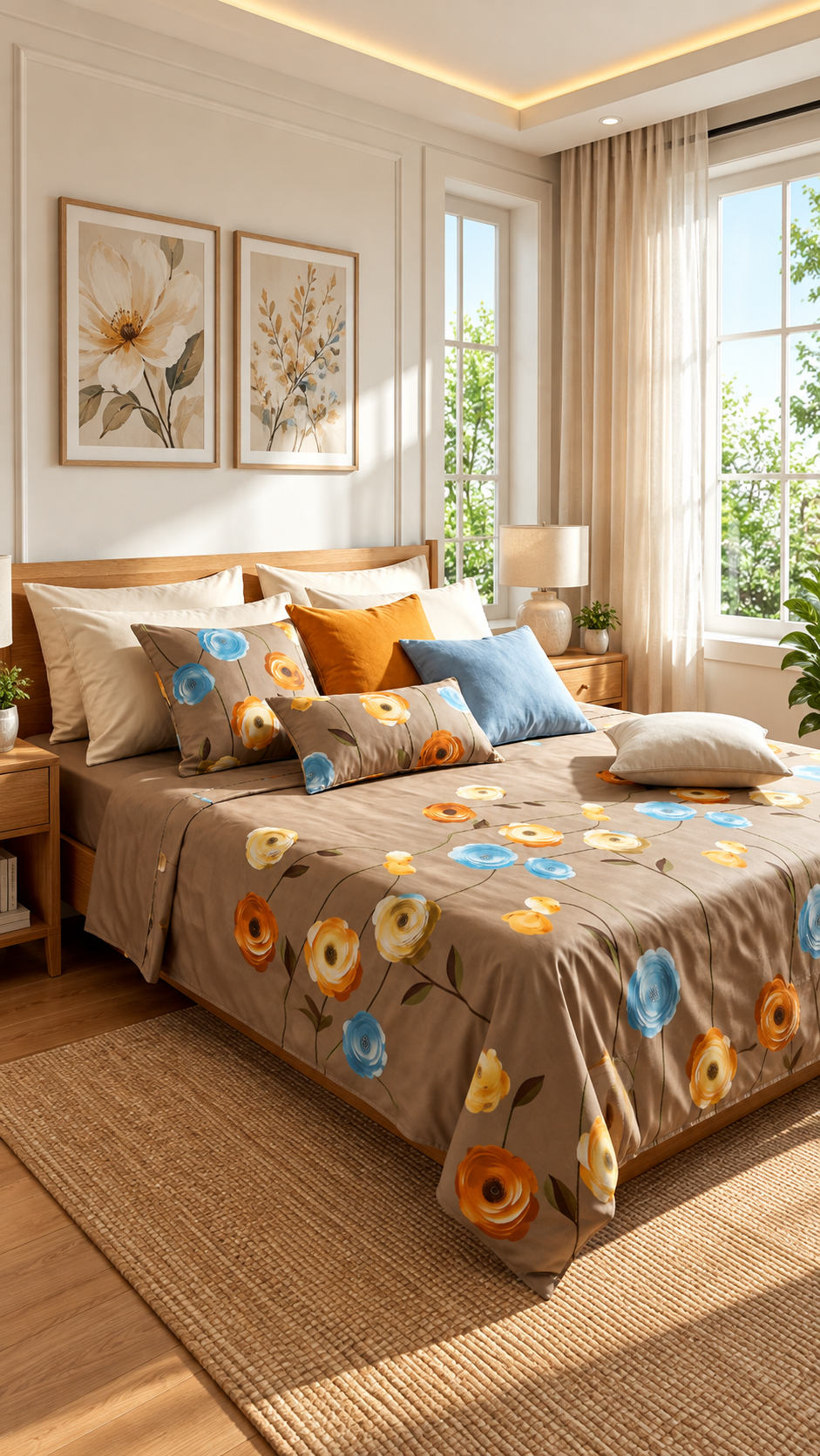 Earthy Meadow Watercolor Floral Bedsheet Set (by The Woven Room)