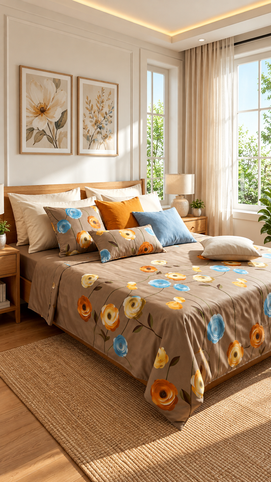 Earthy Meadow Watercolor Floral Bedsheet Set (by The Woven Room)