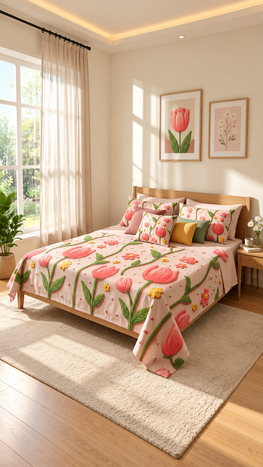 Tulip Bloom 3D Tufted Cotton Bed Set