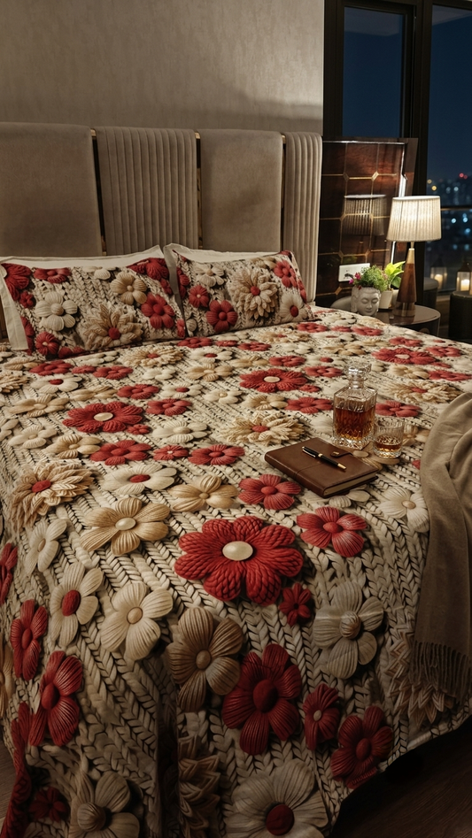 Elysian Flora 3D Cable-Relief Bedspread & Sheet Set (by The Woven Room)