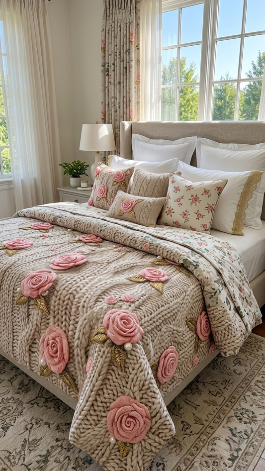 Rose & Cable Knit Illusion Bedding Set (by The Woven Room)