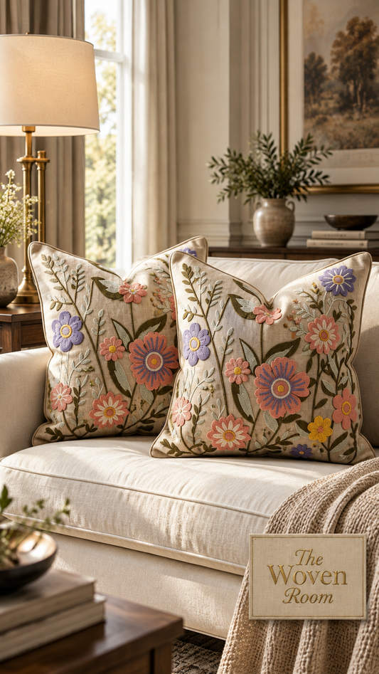 Wildflower Crewel Embroidered Cushion Cover (Set of 2)