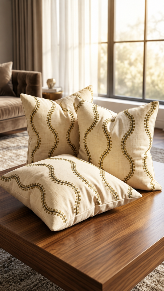 The Ondine Wave Linen Cushions (Set of 3)