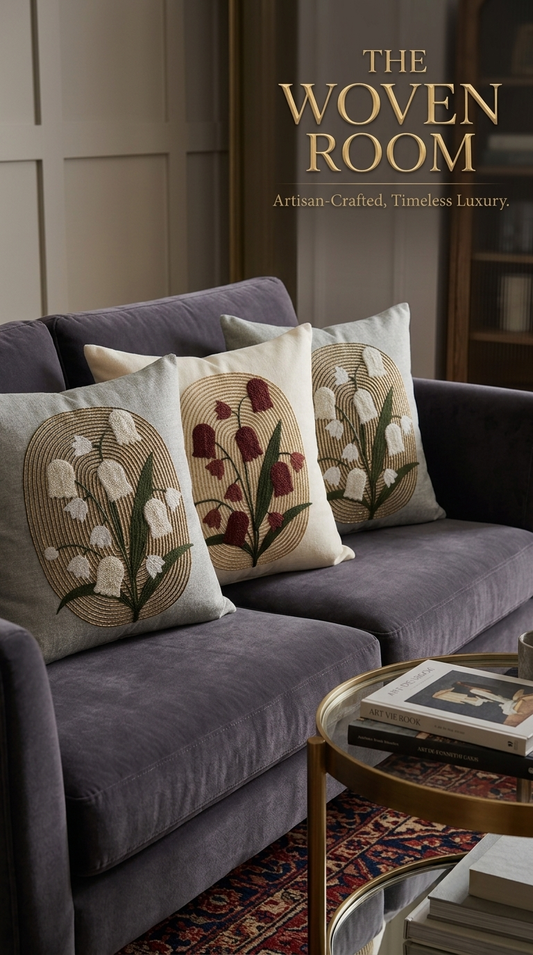 The Botanical Campanula Cushion Embroidered Linen Cushion ( Set of 3)